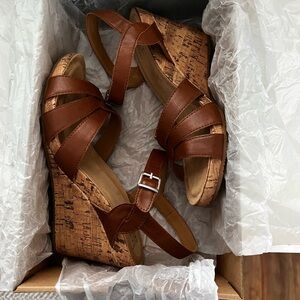 boc Brown Wedge Sandals with Cork Heel